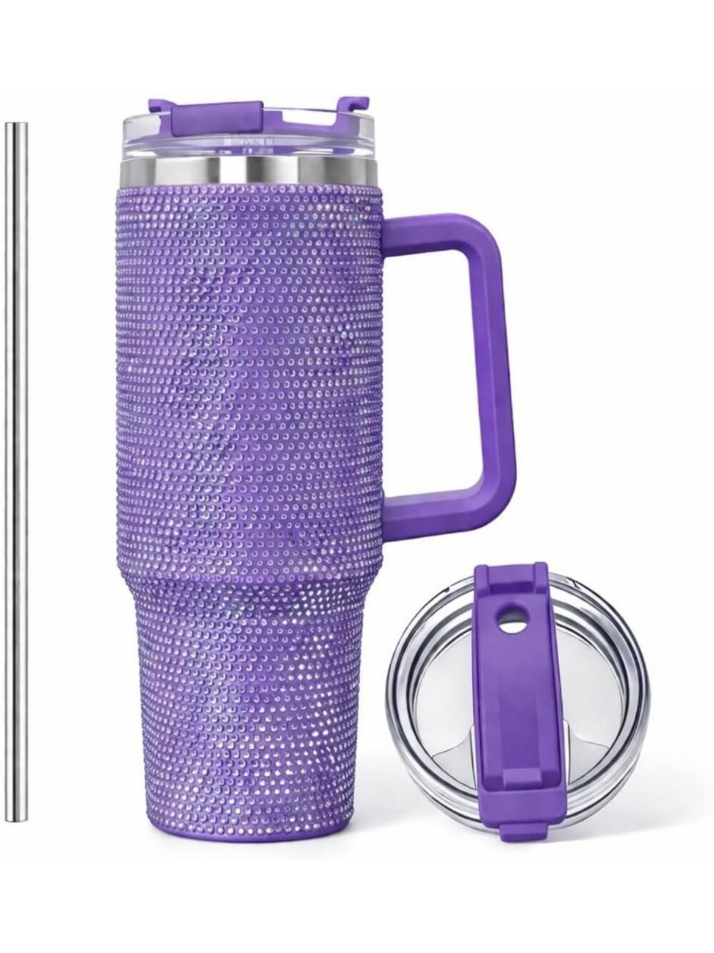 Glitter Rhinestone Tumbler 40oz - Double Wall Insulated Travel Mug with Handle